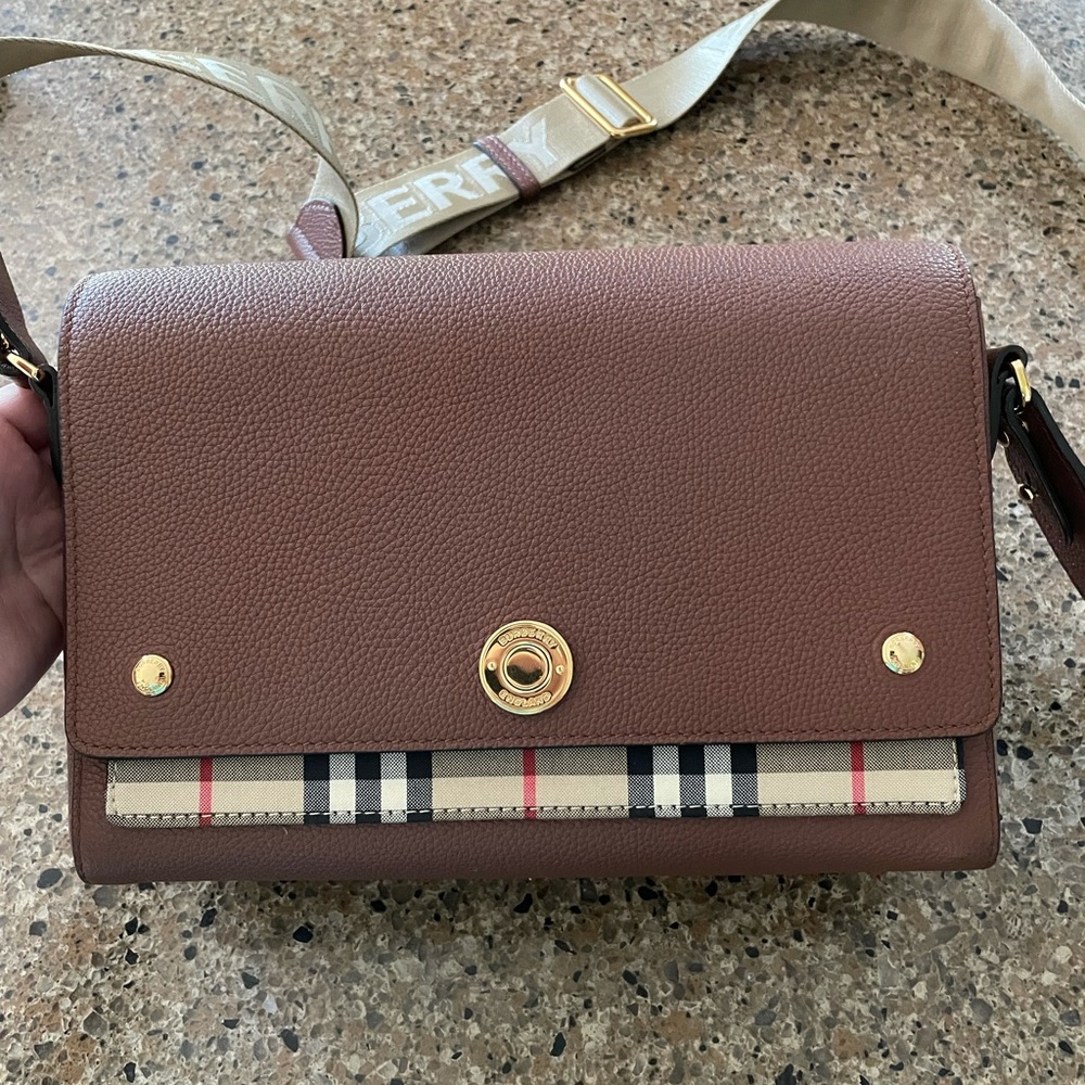 Burberry Leather and Vintage Check Note Crossbody
